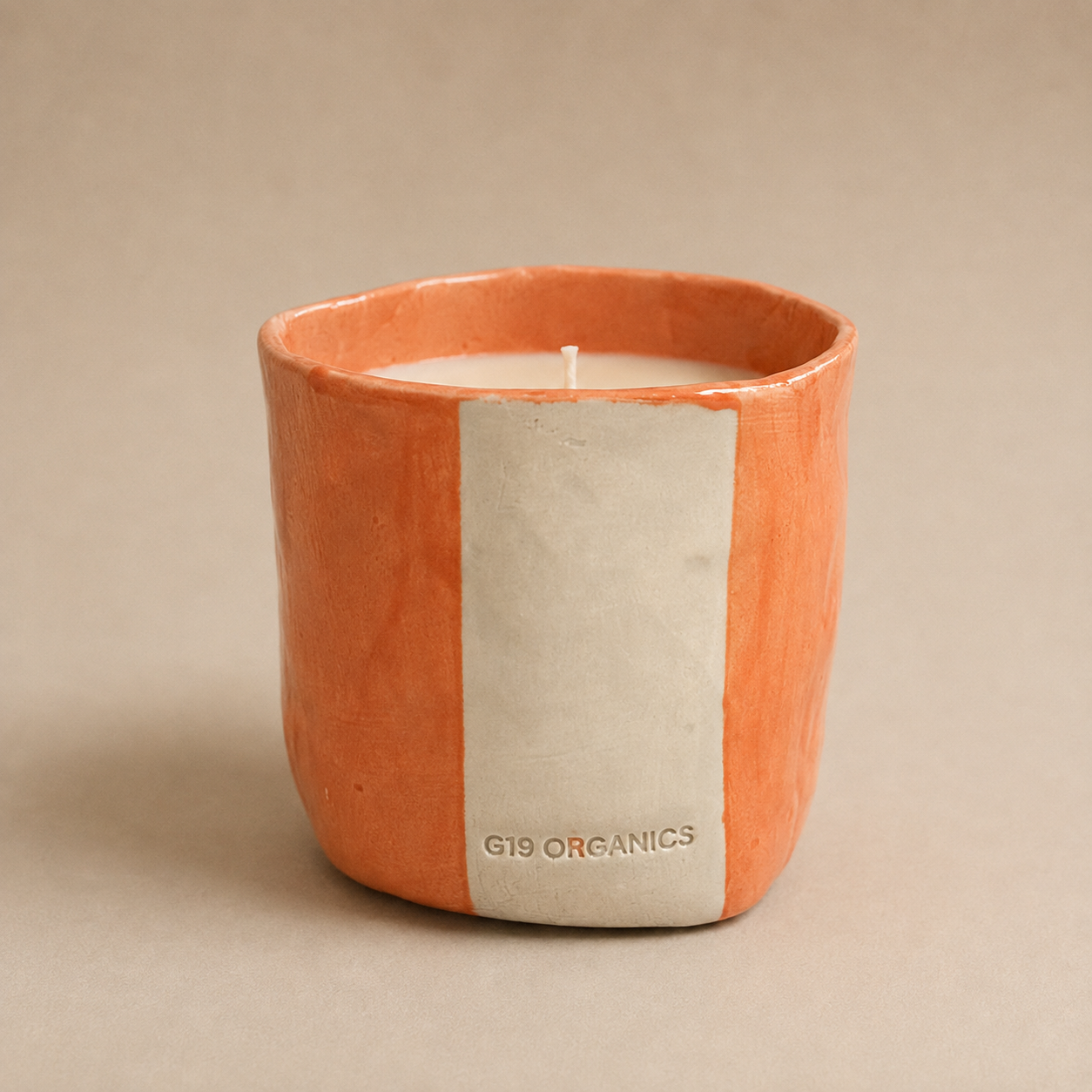 Vela Cerámica Vaso Raya Salmón-Azul