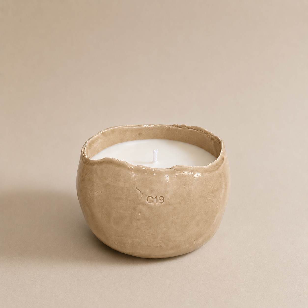 Vela Cerámica Huevo Tono Beige
