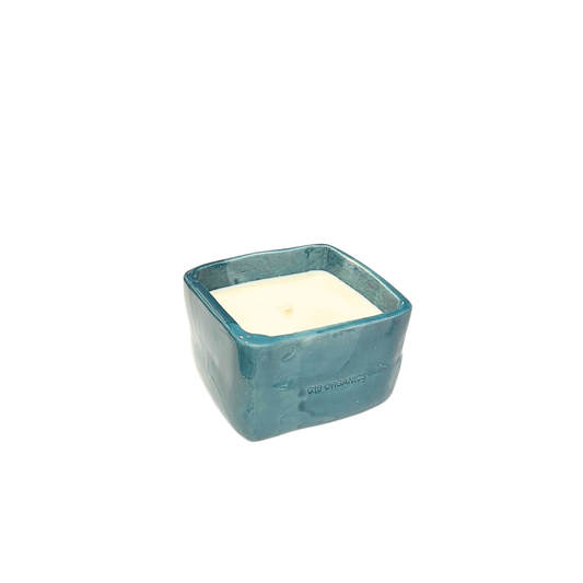 Vela Cerámica Minimal Cubo Turquesa