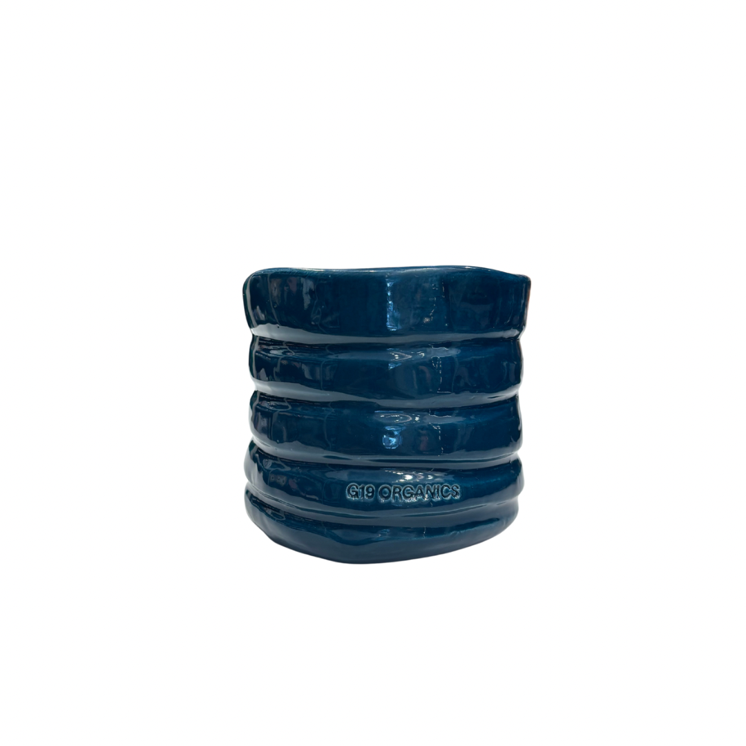 Vela Cerámica Vaso Relieve Azul Oscuro
