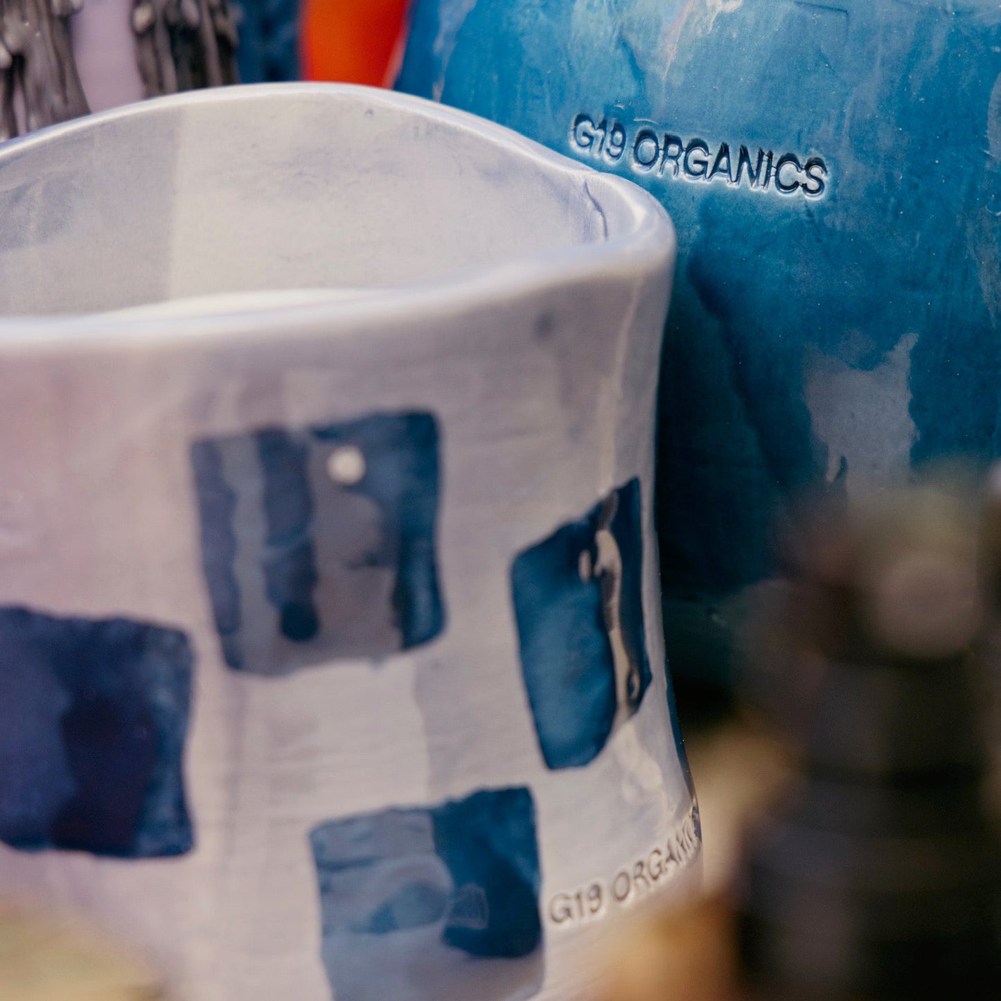 Vela Cerámica Vaso Cuadros Azules