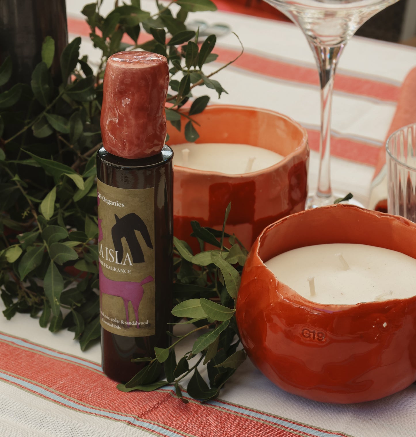 Vela Cerámica Vaso Cuadros Rosa-Rojo