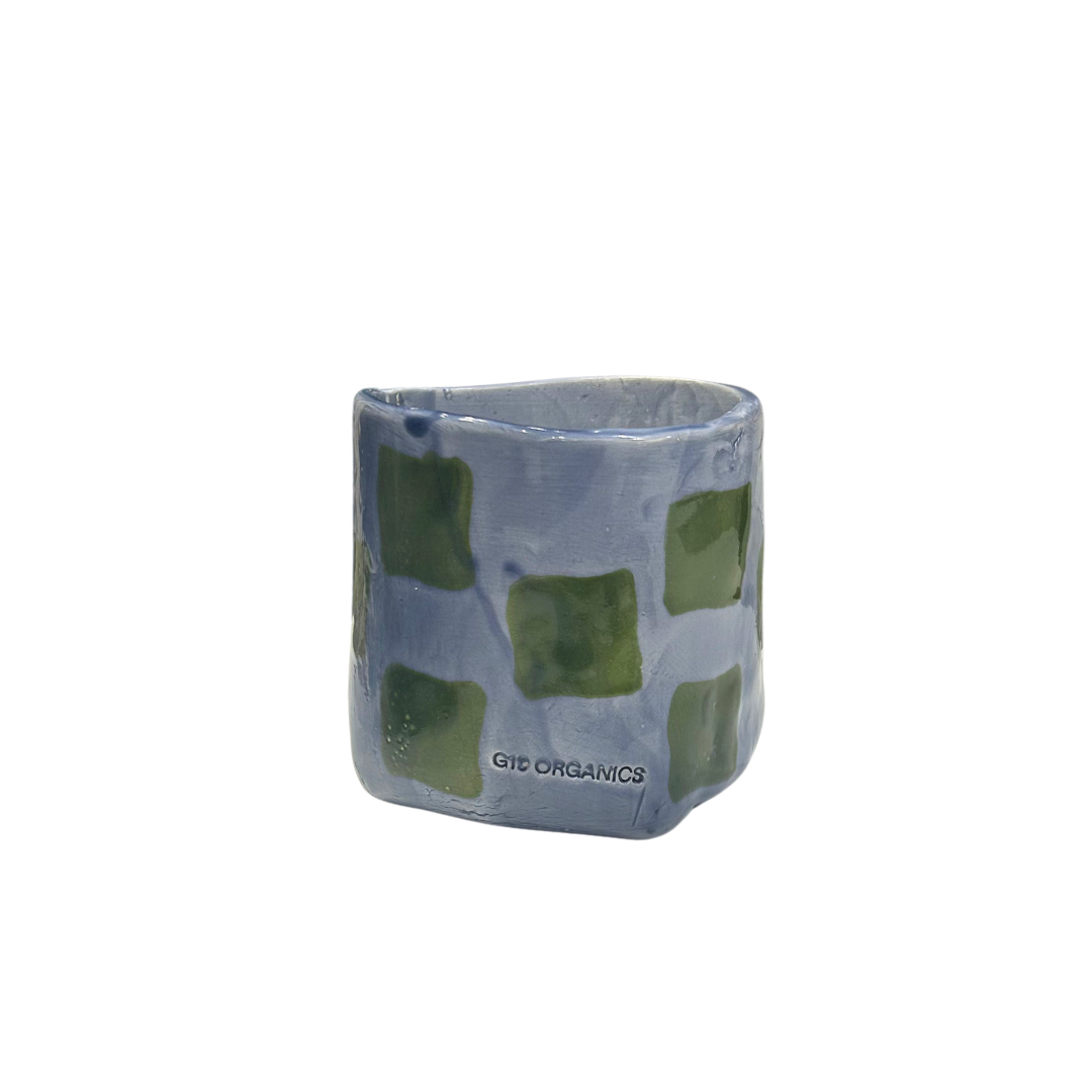 Vela Cerámica Vaso Cuadros Azul Oscuro-Verde