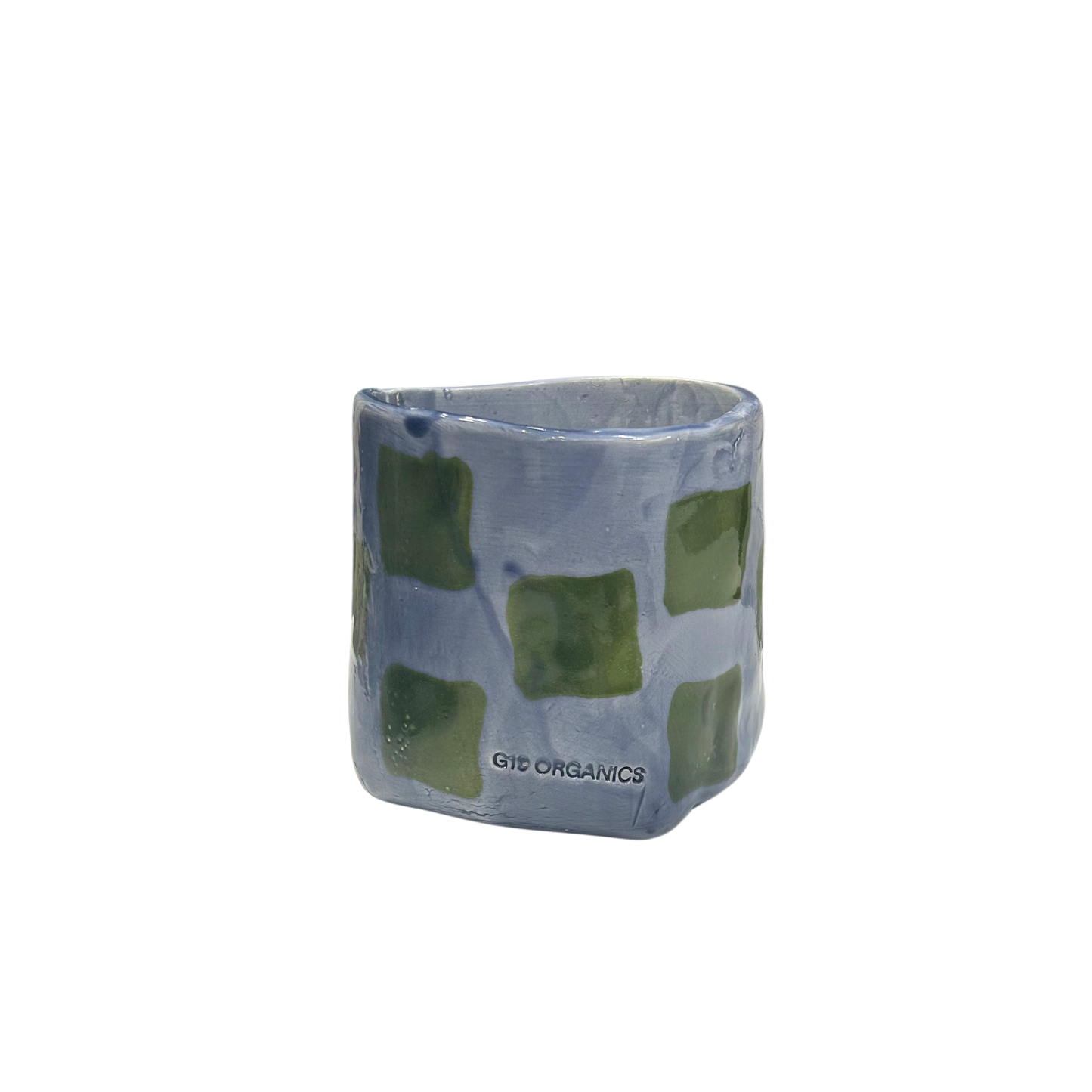 Vela Cerámica Vaso Cuadros Azul-Verde