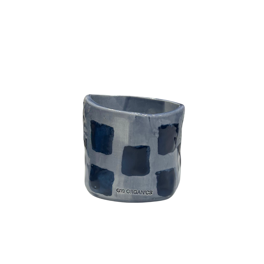 Vela Cerámica Vaso Cuadros Azules