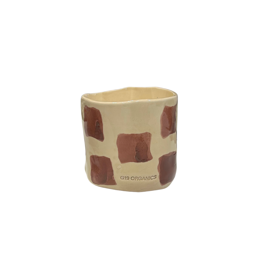 Vela Cerámica Vaso Cuadros Marrón-Beige
