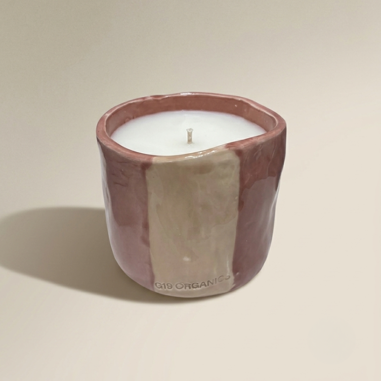 Vela Cerámica Vaso Raya Pequeña Tonos Rosas