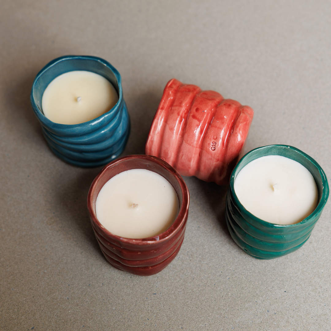 Ceramic Candle Beige Glass