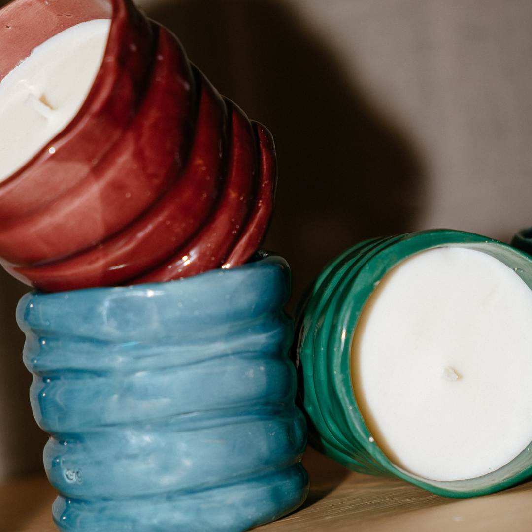 Ceramic Candle Beige Glass