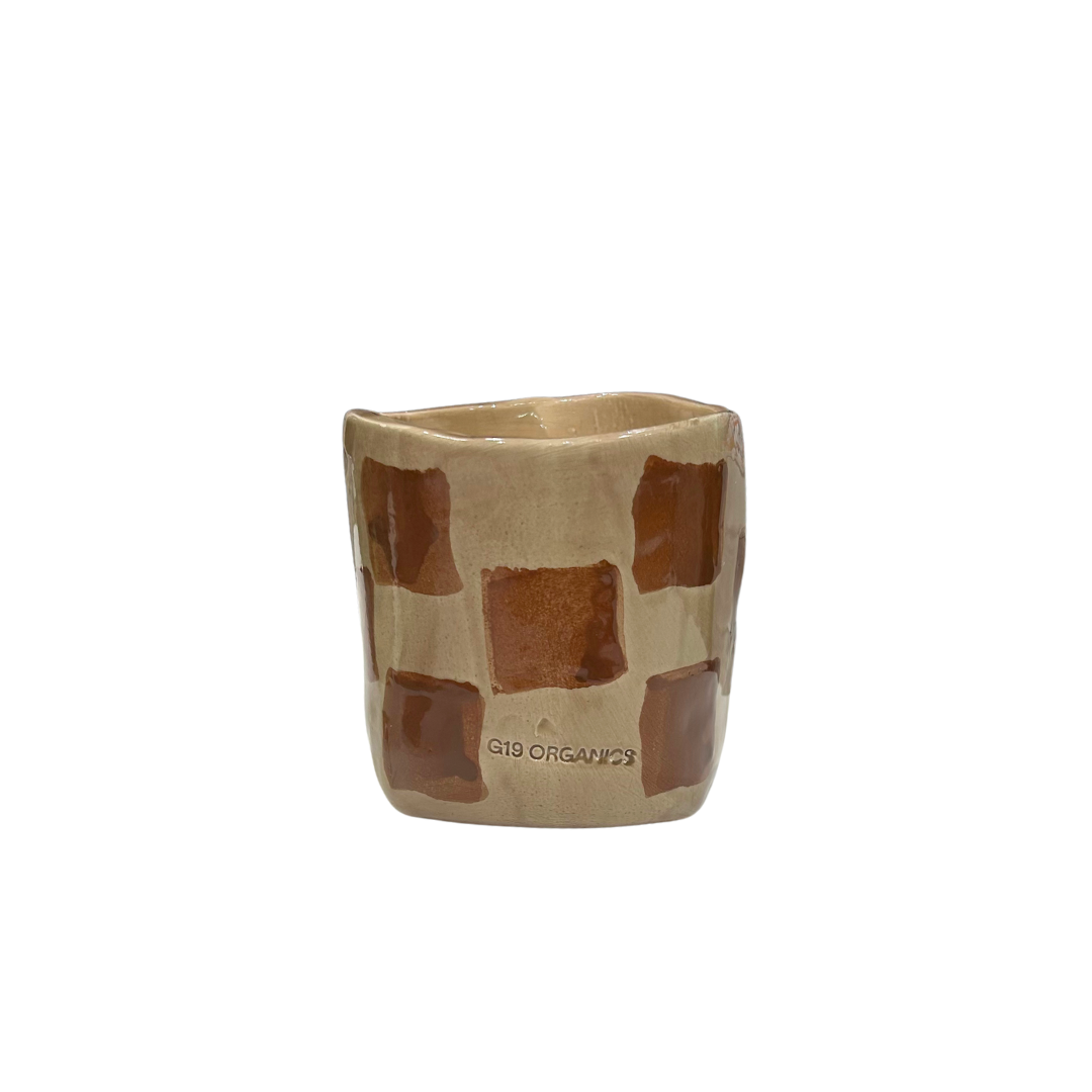 Vela Cerámica Vaso Cuadros Marrones