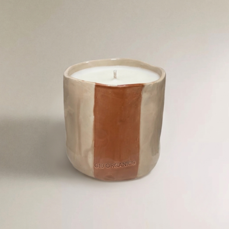 Vela Cerámica Vaso Raya Mediana Tonos Naranjas