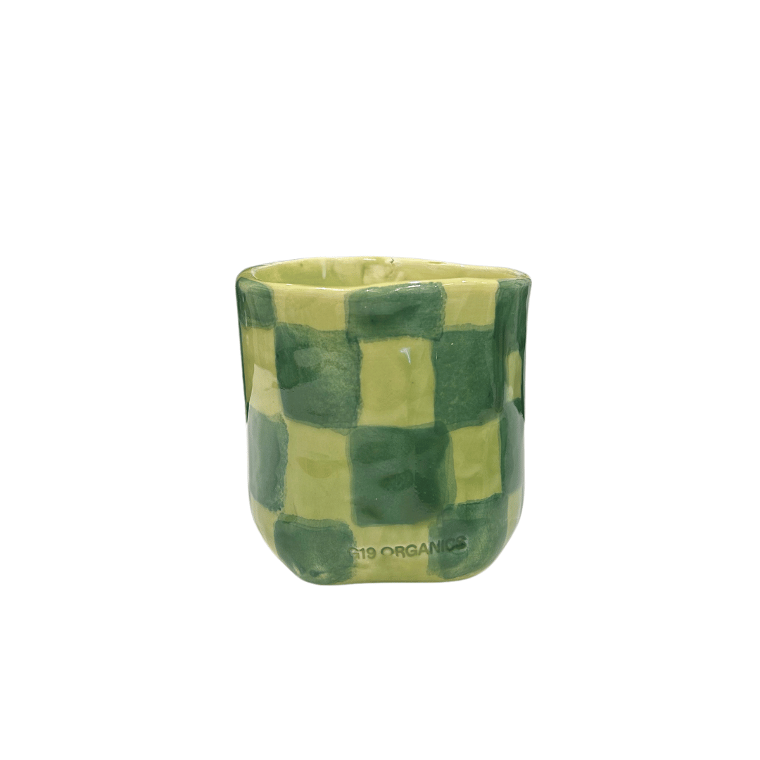 Vela Cerámica Vaso Cuadros Verde-Lima