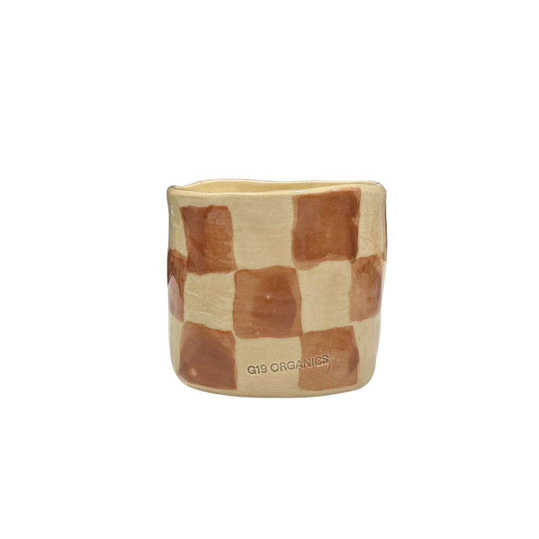 Vela Cerámica Vaso Cuadros Beige-Marrón