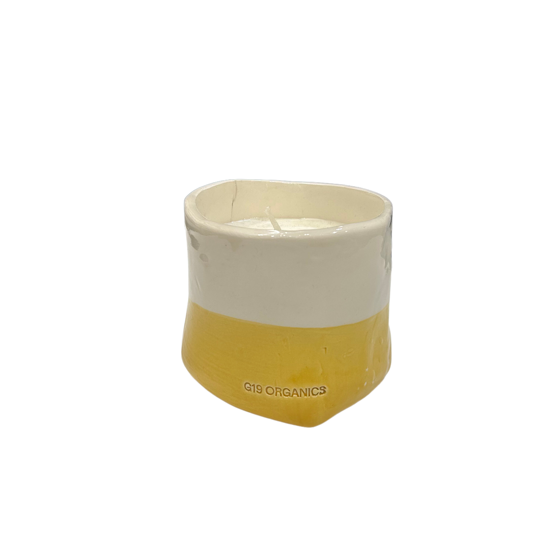 Vela Cerámica Vaso Bicolor Blanco-Amarillo