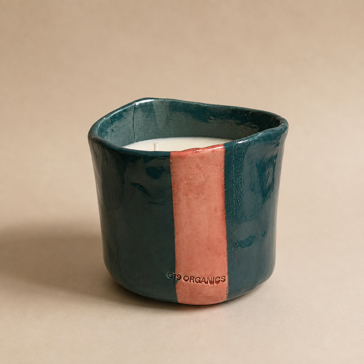 Vela Cerámica Vaso Raya Azul-Rosa
