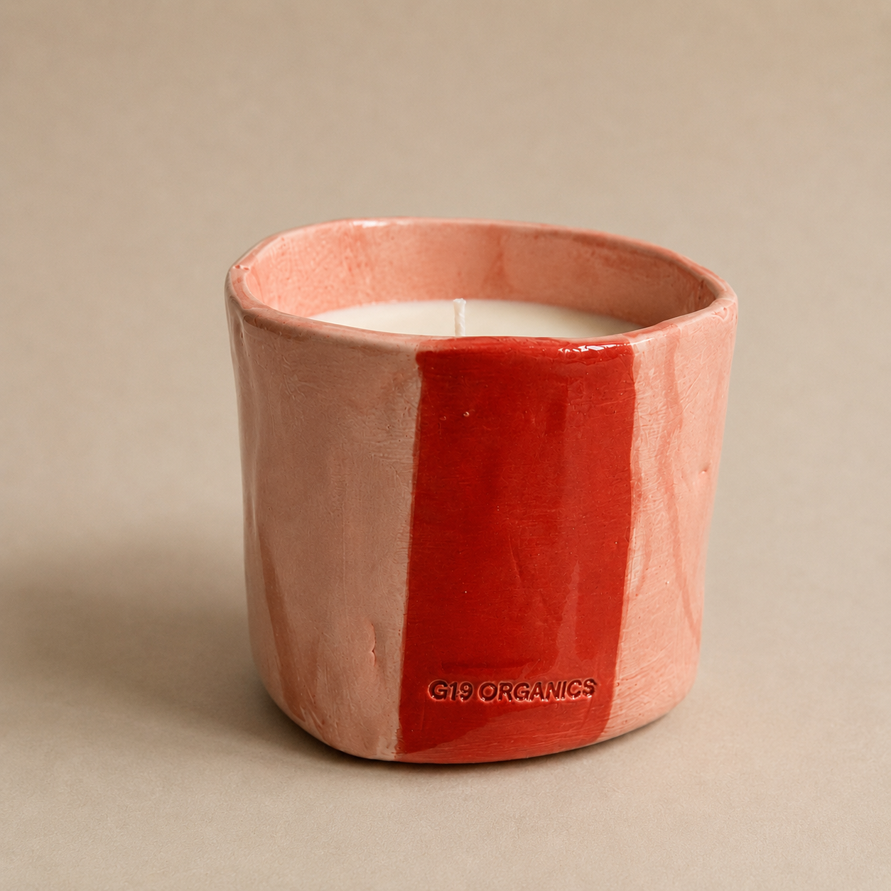 Vela Cerámica Vaso Raya Rosa-Rojo