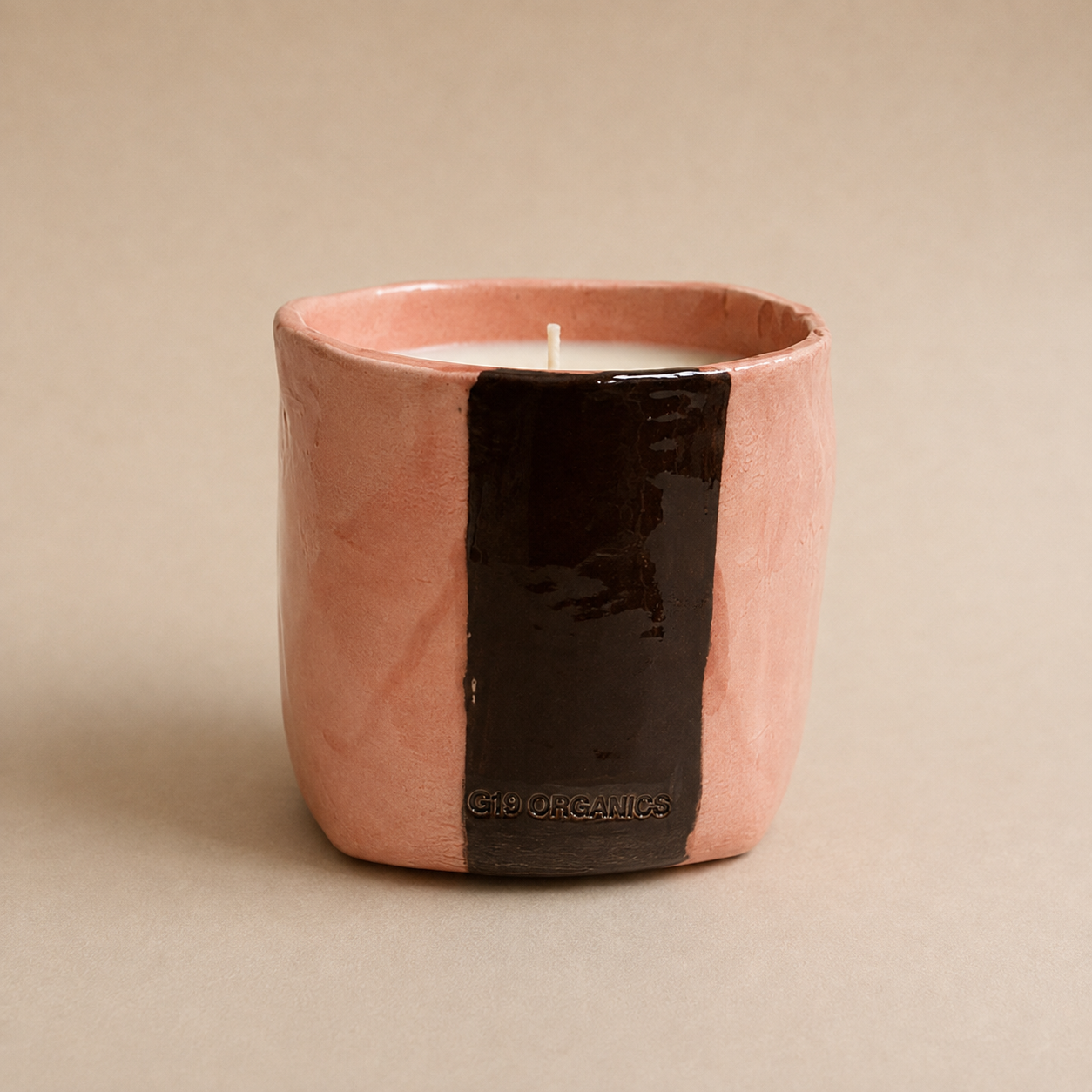 Vela Cerámica Vaso Raya Rosa-Marrón