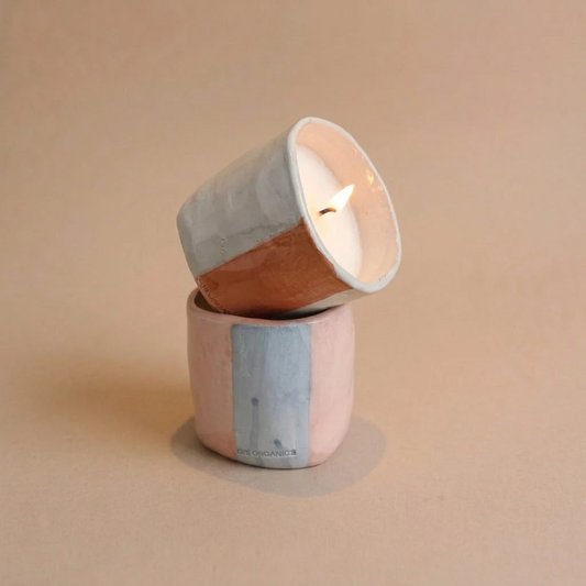 Vela Cerámica Vaso Raya Tonos Azules