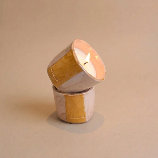 Vela Cerámica Vaso Raya Tonos Mostaza