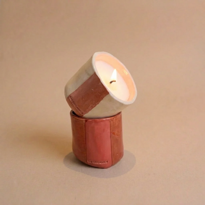 Vela Cerámica Vaso Rayas Tonos Teja