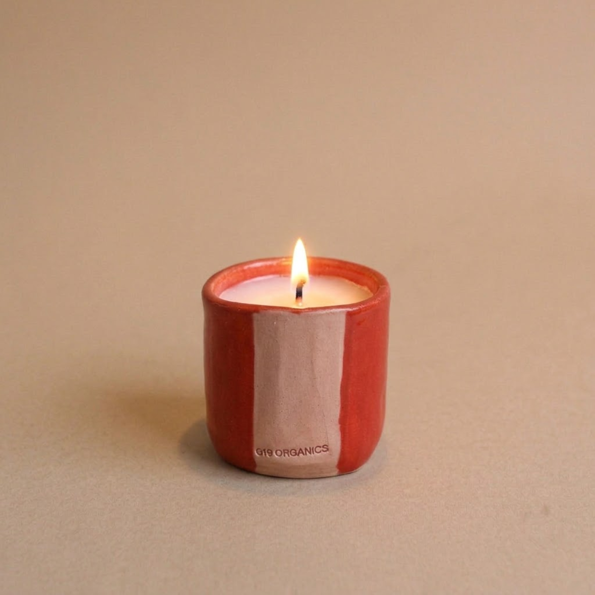 Vela Cerámica Vaso Rayas Tonos Rojos