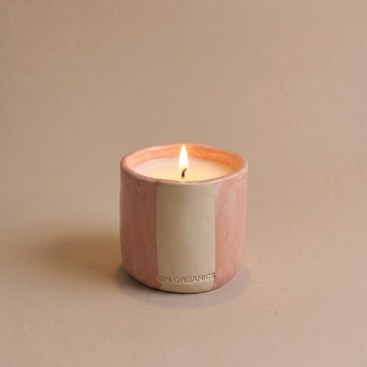 Vela Cerámica Vaso Raya Tonos Rosas