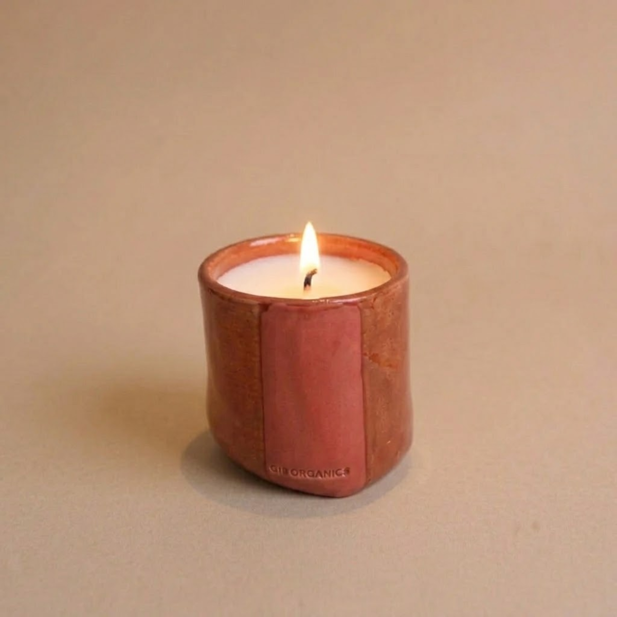 Vela Cerámica Vaso Rayas Tonos Teja