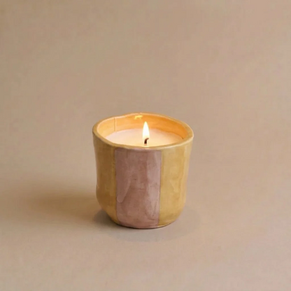 Vela Cerámica Vaso Rayas Tonos Amarillos