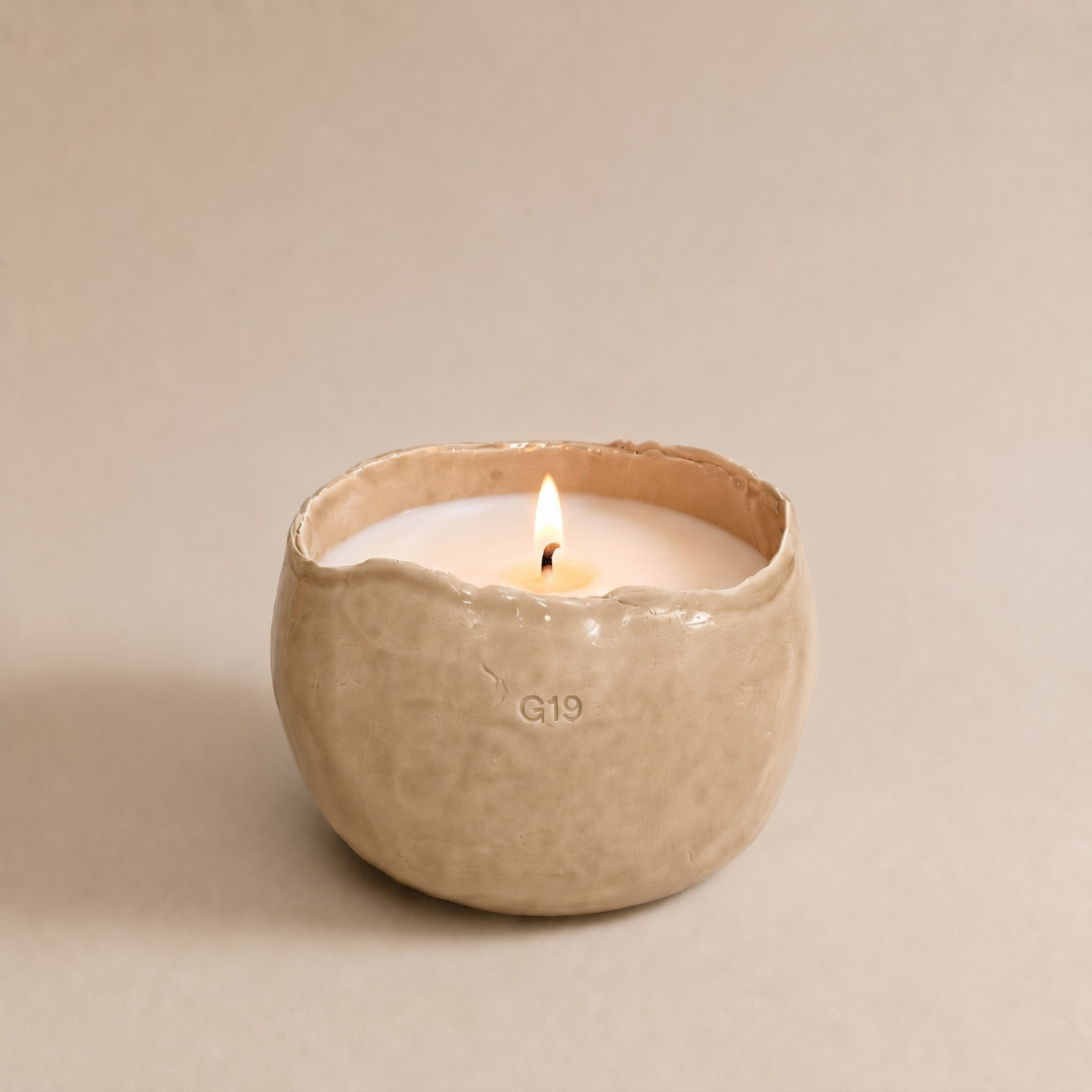 Vela Cerámica Huevo Tono Beige