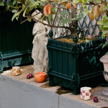 Vela Cerámica Vaso Cuadros Beige-Caramelo