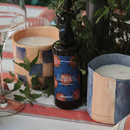 Vela Cerámica Vaso Cuadros Rosa-Chocolate