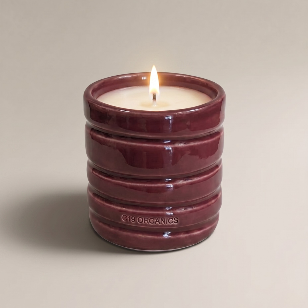Vela Cerámica Vaso Relieve Granate