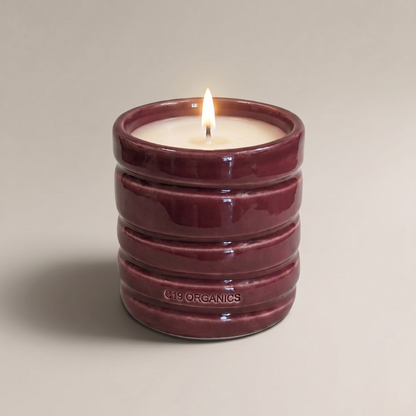 Vela Cerámica Vaso Relieve Granate