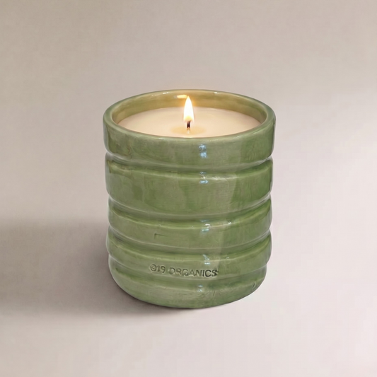 Vela Cerámica Vaso Relieve Pistacho