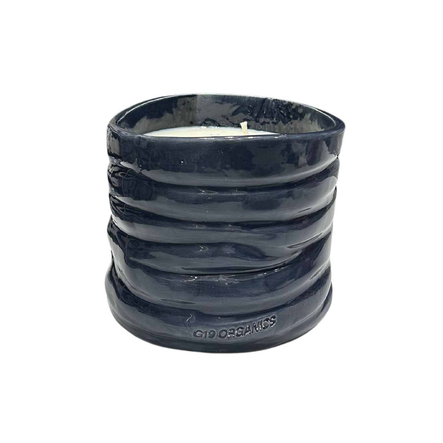 Vela Cerámica Vaso Relieve Grande Azul Oscuro