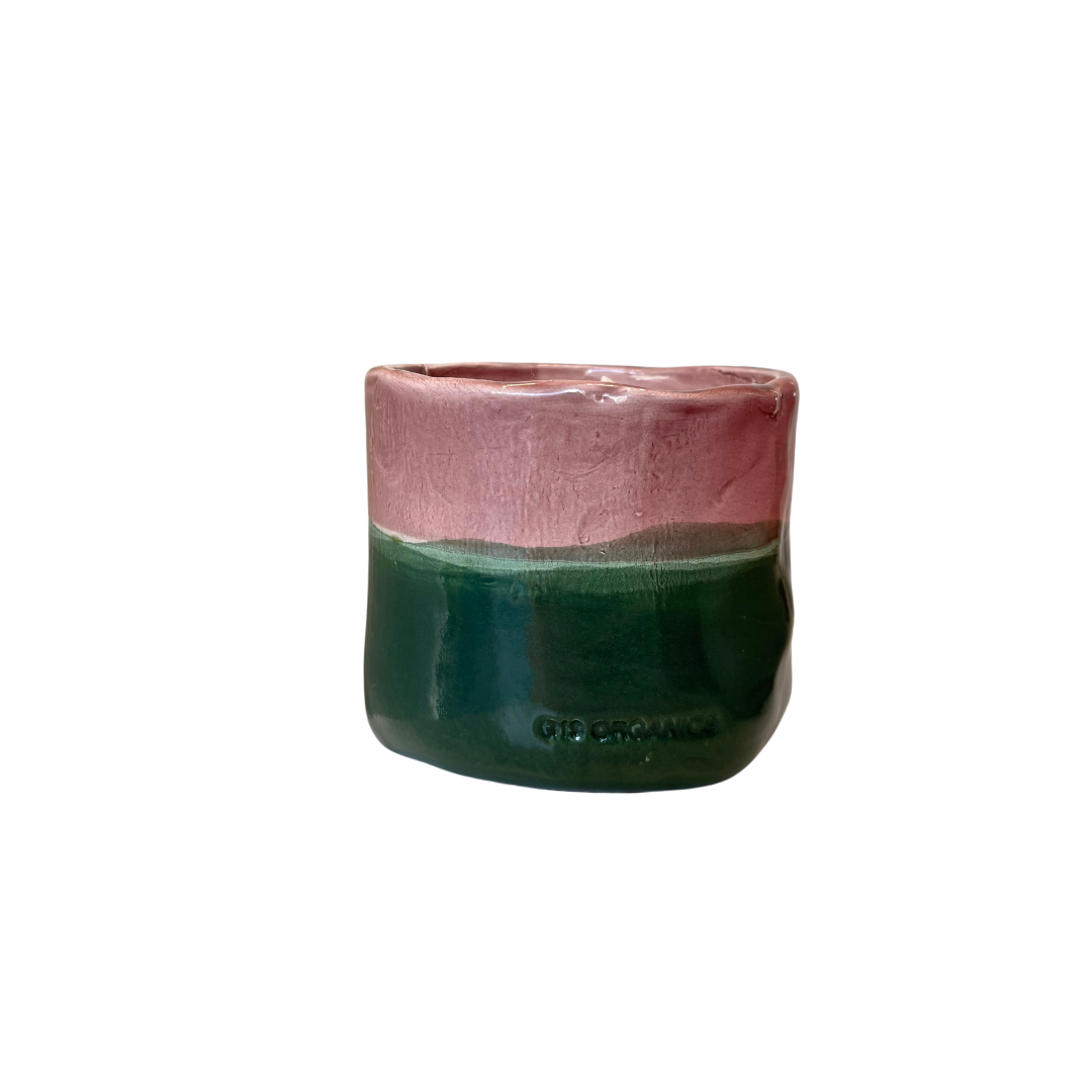 Vela Cerámica Vaso Bicolor Rosa-Verde Oscuro