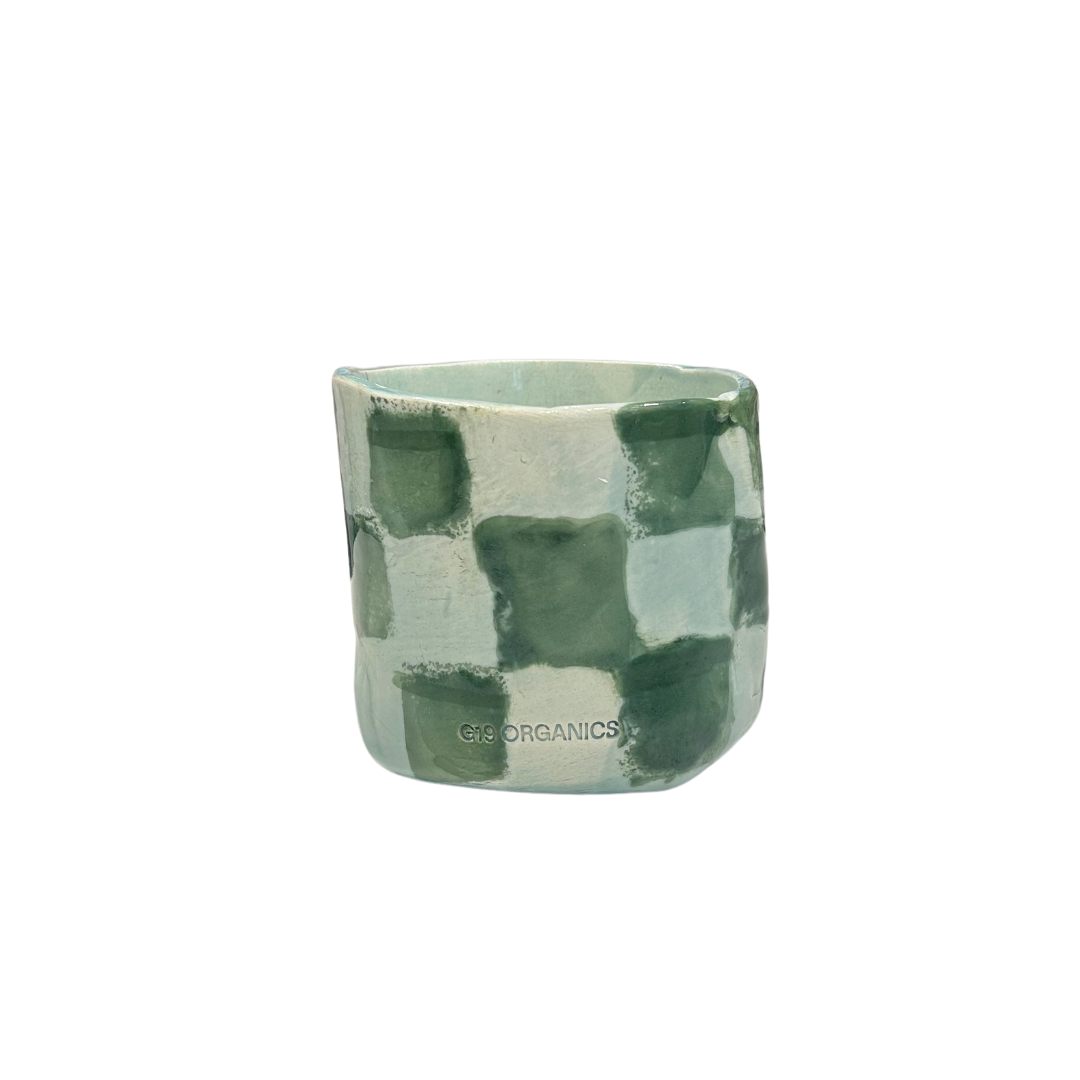Vela Cerámica Vaso Cuadros Azul-Verde