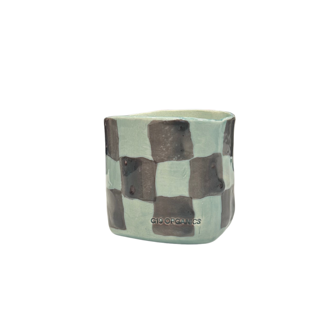 Vela Cerámica Vaso Cuadros Azul-Marino