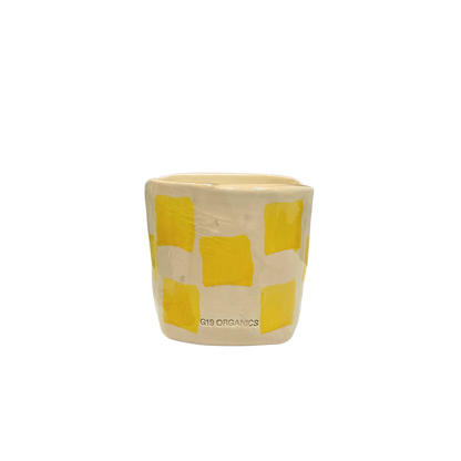 Vela Cerámica Vaso Cuadros Amarilla-Beige