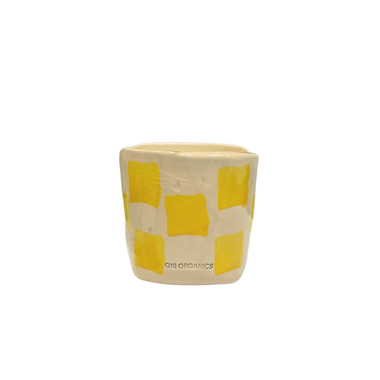 Vela Cerámica Vaso Cuadros Amarilla-Beige