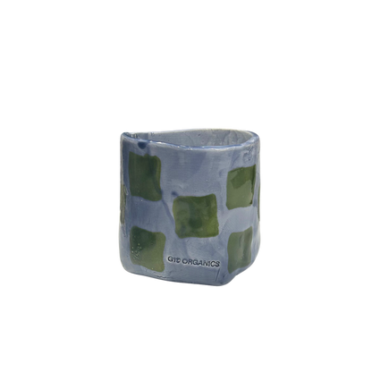 Vela Cerámica Vaso Cuadros Azul Oscuro-Verde