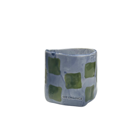 Vela Cerámica Vaso Cuadros Azul Oscuro-Verde