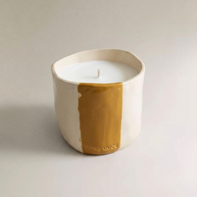 Vela Cerámica Vaso Raya Tonos Mostaza