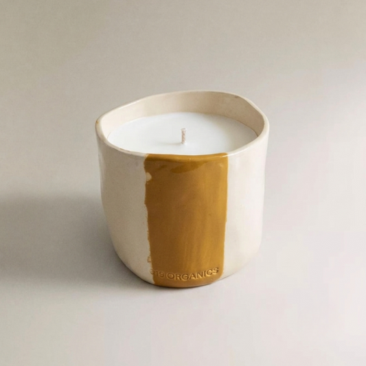 Vela Cerámica Vaso Raya Tonos Mostaza