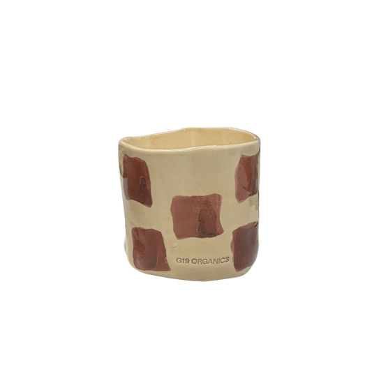 Vela Cerámica Vaso Cuadros Marrón-Beige