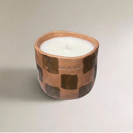 Vela Cerámica Vaso Cuadros Nude-Caqui