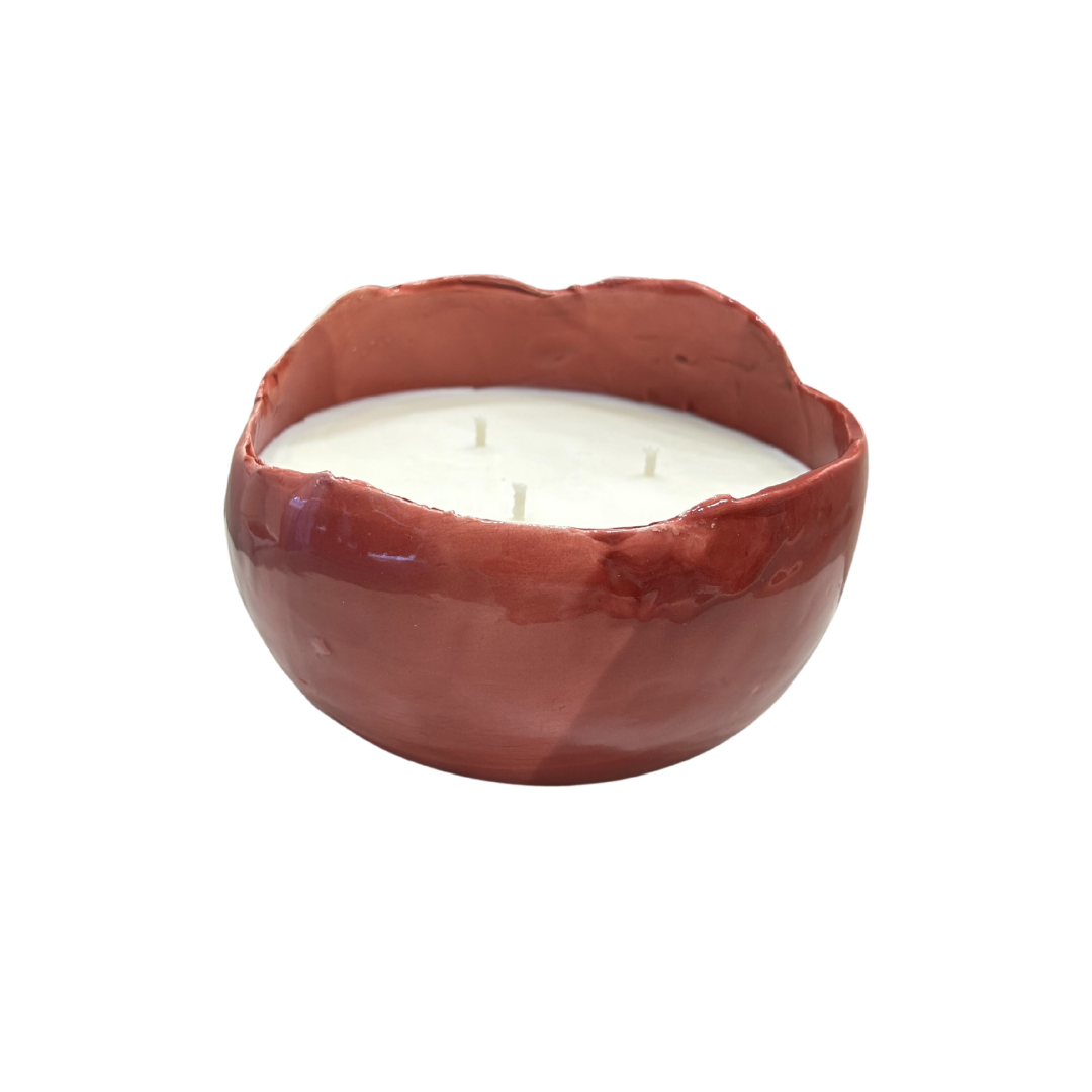 Large Pink Red Egg Ceramic Candle