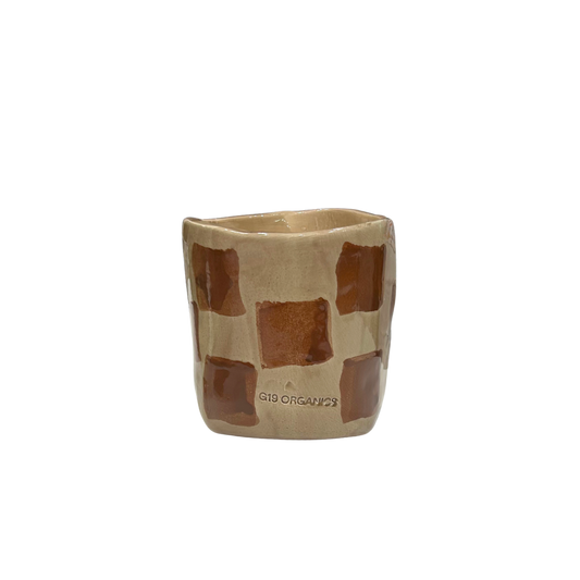 Vela Cerámica Vaso Cuadros Marrones