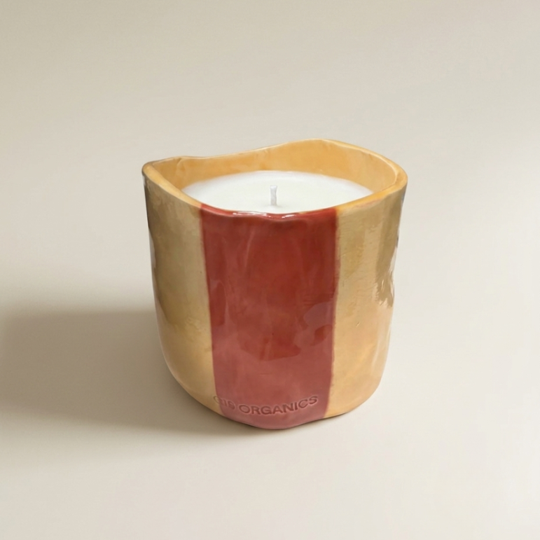 Vela Cerámica Vaso Raya Pequeña Tonos Rosas