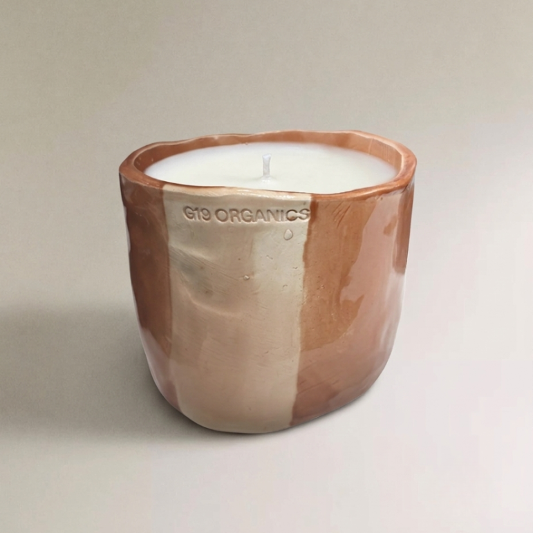 Vela Cerámica Vaso Raya Mediana Tonos Rosas